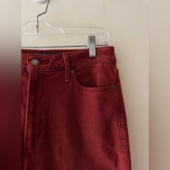 Abercrombie & Fitch Simone High Rise Ankle Jeans Raw Hem Skinny Burgundy Red - Picture 4 of 6
